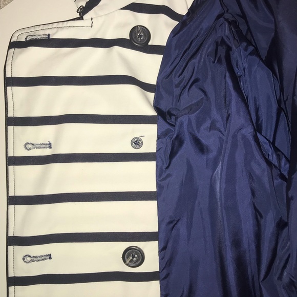 * SOLD *Khujo White with Navy Stripes Trench Coat - Picture 13 of 14